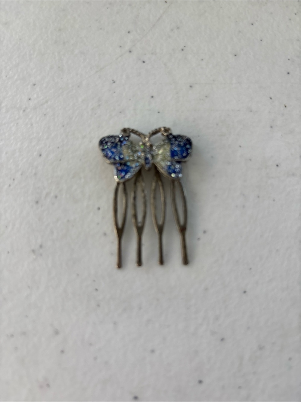 Vintage Crystal Butterfly Hair Comb in Blue and White
